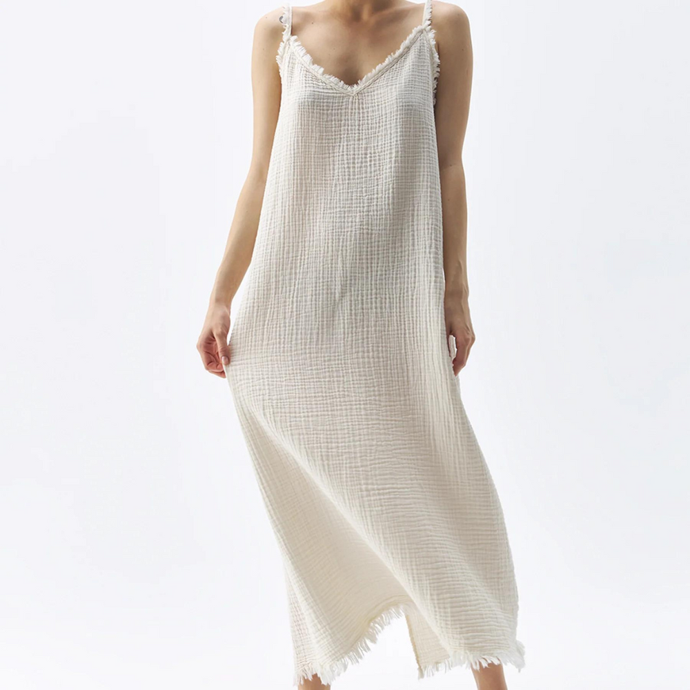 Crinkle Strappy Dress - Cream O/S